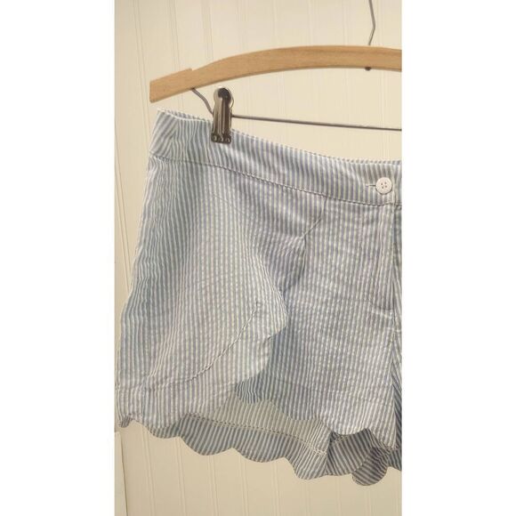 Red camel blue and white pinstripe scalloped hemmed short shorts size 13 J - Picture 4 of 6